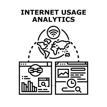 Internet usage analytics global network data gathering Stock Illustration