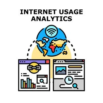 Internet usage analytics global network data gathering イラスト素材