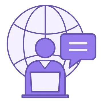 Internet User Color Icon. Vector Icon of Man with Laptop and Global Network.. Stock Illustration