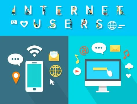 Internet Users of Modern Electronic Equipments Illustrazione stock