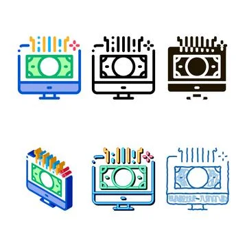 Internet variants money computer screen icon vector outline 스톡 일러스트