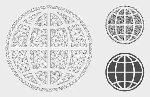 Internet Vector Mesh Wire Frame Model and Triangle Mosaic Icon 스톡 일러스트