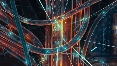 Internet Of Vehicles Autonomous Driving Systems Connected Cars Communicating Via Stock Footage 148835233