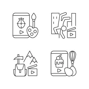 Internet video linear icons set Illustrazione stock