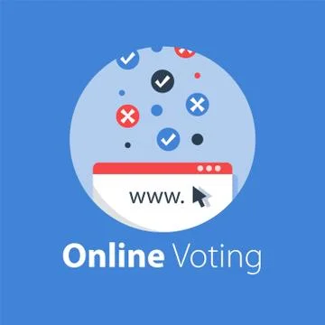 Internet voting, online services, check mark Illustrazione stock