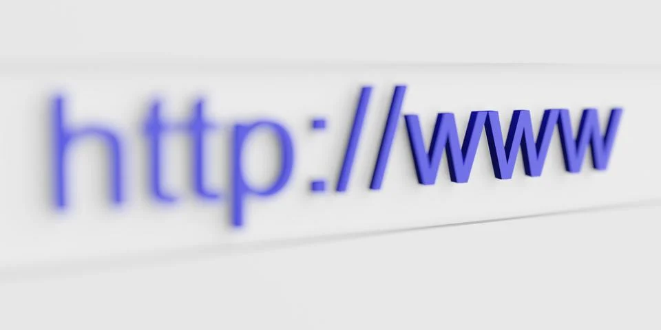 Internet web address url http www in search bar of browser in focus 库存插图