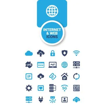 Internet &amp; Web Icon Set 25 Professional Network and IT Infrastructure Vector Stock Illustration