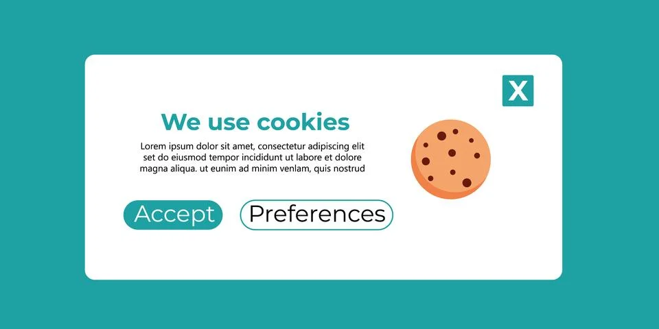 Internet web pop up for cookie policy notification. Website uses cookies banner Stock Illustration