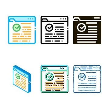 Internet web site with approved mark styleset vector icon Illustration