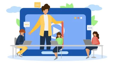 Internet webinar technology online training on screen vector illustration Stock Illustration