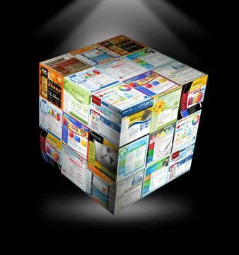 Internet website 3d cube on black Stock Photos