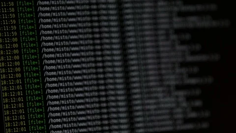 Internet website code running down a computer screen terminal. Report of errors. Stock Footage 93658815