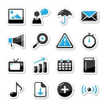 Internet website icons set styled as labels - mail, contact, about us, user Stock Illustration