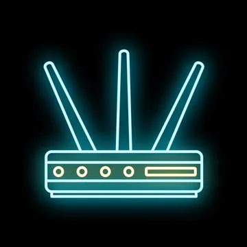 Internet wifi router device neon glowing icon Illustrazione stock