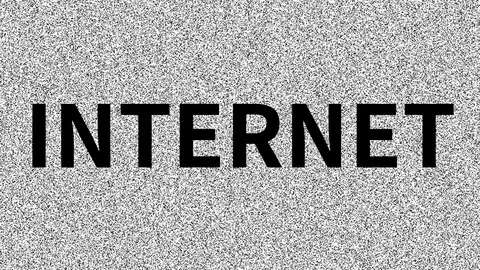 Internet. Word about problem on noisy old screen. Looping VHS interference. 4K Stock Footage 122801279