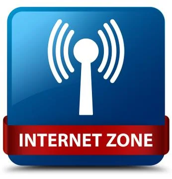 Internet zone (wlan network) blue square button red ribbon in middle Stock Illustration