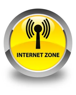 Internet zone (wlan network) glossy yellow round button Stock Illustration