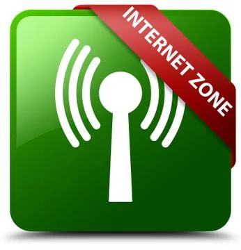 Internet zone (wlan network) green square button red ribbon in corner Stock Illustration