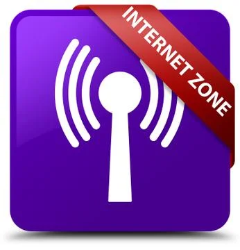 Internet zone (wlan network) purple square button red ribbon in corner Stock Illustration