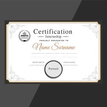 Internship Certification,Company certificate template elegant design vector illu Stock Illustration