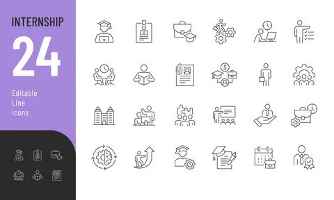 Internship Line Editable Icons set. Stock Illustration
