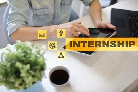 Internship text on virtual screen. Business, education and internet concept. Фото