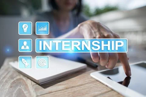 Internship text on virtual screen. Business, education and internet concept. Stock-Fotos