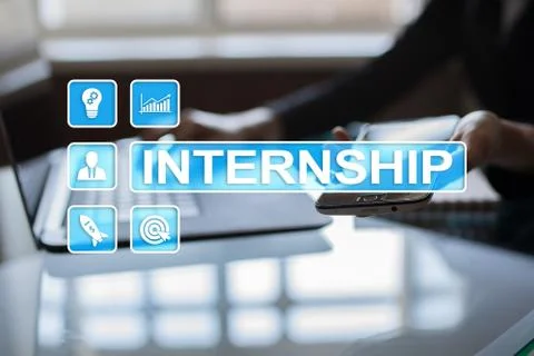 Internship text on virtual screen. Business, education and internet concept. Stock-Fotos