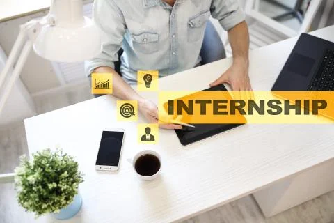 Internship text on virtual screen. Business, education and internet concept. Stock Photos