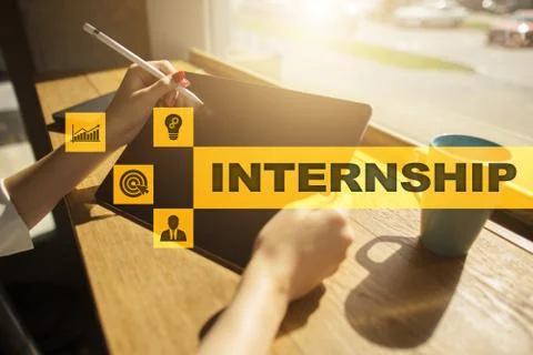 Internship text on virtual screen. Business, education and internet concept. Stock-Fotos