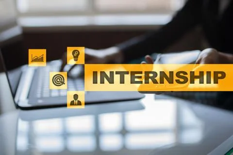 Internship text on virtual screen. Business, education and internet concept. 스톡 사진