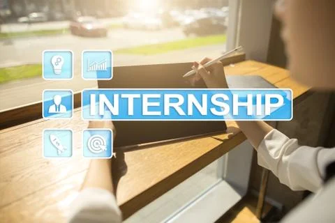 Internship text on virtual screen. Business, education and internet concept. Stock-Fotos