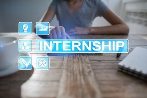 Internship text on virtual screen. Business, education and internet concept. Stock-Fotos