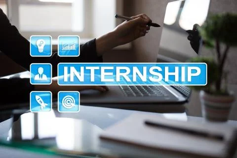 Internship text on virtual screen. Business, education and internet concept. Stock Photos