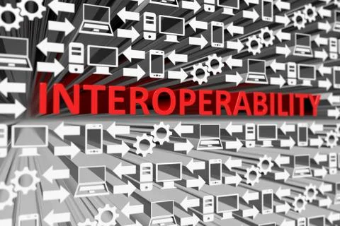 INTEROPERABILITY concept blurred background 3d render illustration Stock Illustration