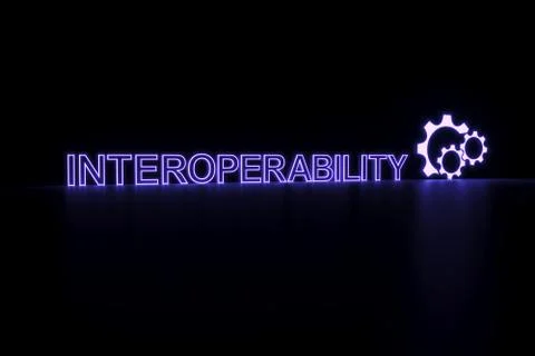 INTEROPERABILITY neon concept self illumination background 3D illustration Stock Illustration