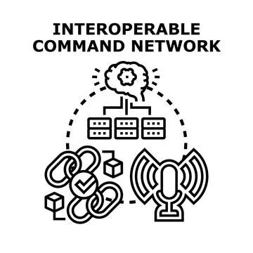 Interoperable command network managing data and communication system Ilustração Stock
