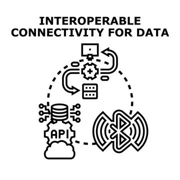 Interoperable connectivity connecting diverse data systems Stock Illustration