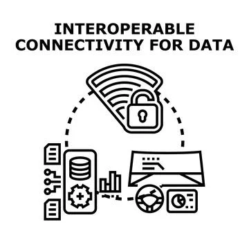 Interoperable connectivity facilitating secure data exchange concept Stock Illustration