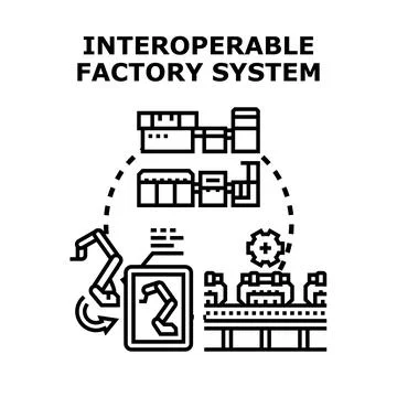Interoperable factory system integrating robotic manufacturing Stock Illustration