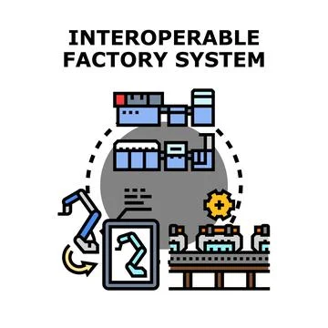 Interoperable factory system integrating robotic manufacturing Stock Illustration