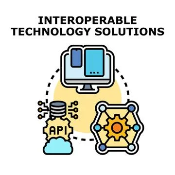 Interoperable technology solutions connecting digital devices api Stockillustratie