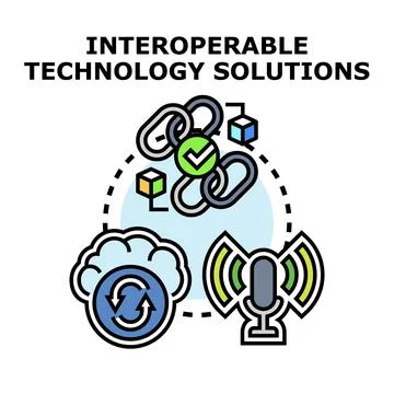 Interoperable technology solutions connecting digital systems together Stock Illustration