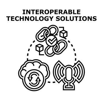 Interoperable technology solutions connecting digital systems together Stock Illustration