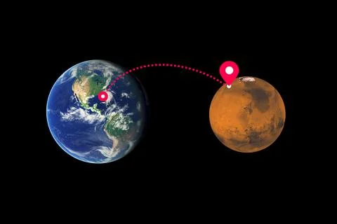 Interplanetary cosmic flight from Earth to Mars. Exploration and colonization Stock Illustration