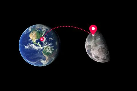 Interplanetary cosmic flight from Earth to Moon. Exploration and colonization Stock Illustration