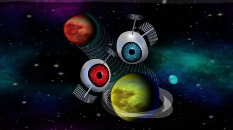 Interplanetary information communication network with two satelit objects Stock Footage 53186762
