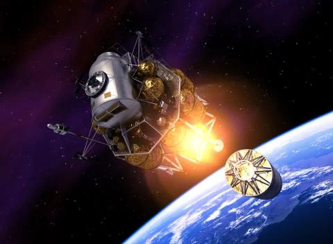 Interplanetary Space Station Launch Into Space Stock Illustration