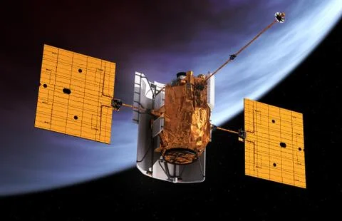 Interplanetary Space Station Orbiting Planet Stock Illustration