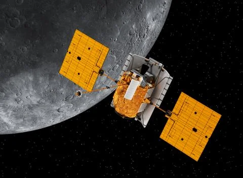 Interplanetary Space Station Orbiting Planet Mercury Stock Illustration